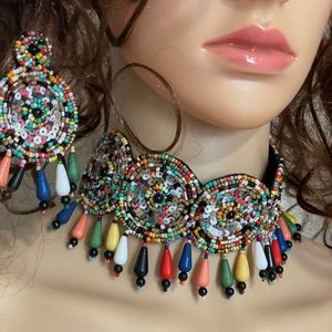 Handcrafted bead choker earrings set